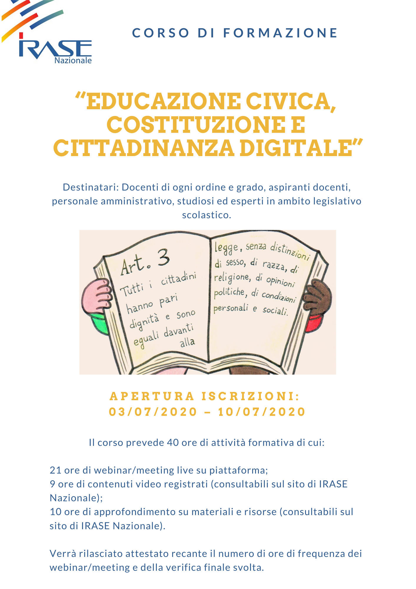 IRASE NAZIONALE  Corso di formazione on line “Educazione Civica,  Costituzione e Cittadinanza Digitale” - Uil Scuola Emilia Romagna