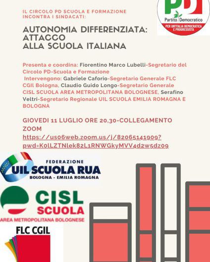 Il Circolo PD Scuola e Formazione incontra i sindacati | AUTONOMIA DIFFERENZIATA: ATTACCO ALLA SCUOLA ITALIANA