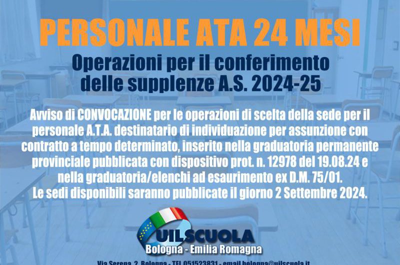 UAT di Bologna | PERSONALE A.T.A. – Operazioni per il conferimento delle supplenze A.S. 2024-25