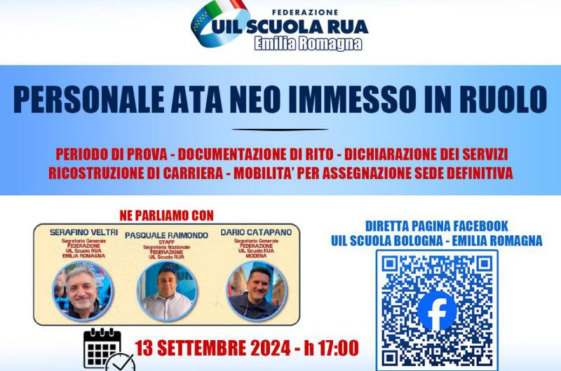 PERSONALE ATA NEOIMMESSO IN RUOLO – venerdì 13 settembre ore 17.00