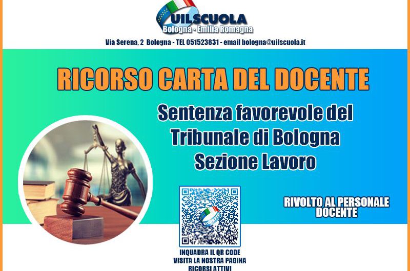 RICORSO CARTA DEL DOCENTE | ulteriore sentenza favorevole del Tribunale di Bologna