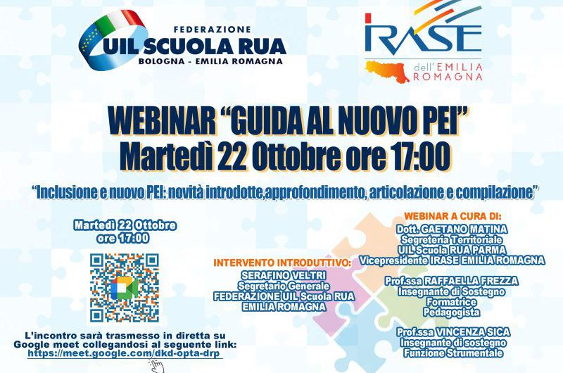 Inclusione e nuovo PEI: novità introdotte, approfondimento, articolazione e compilazione – Webinar: martedì 22 ottobre ore 17.00