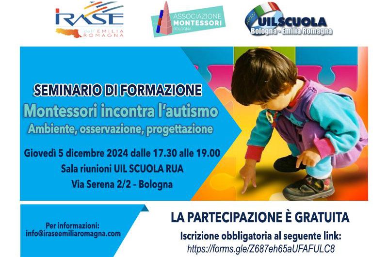 SEMINARIO DI FORMAZIONE | Montessori incontra l’autismo  – Ambiente, osservazione, progettazione – Giovedì 5 dicembre 2024 dalle 17.30 alle 19.00