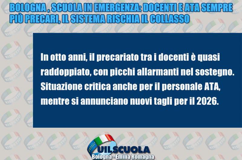 Bologna, scuola in emergenza: docenti e ATA sempre più precari, il sistema rischia il collasso