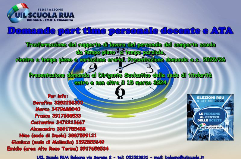 UAT di Bologna | Part time personale docente ed ATA a.s. 2025/2026 – Presentazione domande